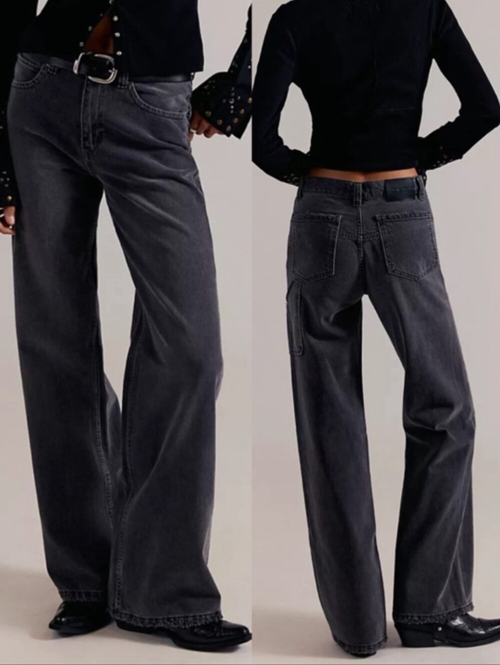 NWT Free People We The Free Tinsley Baggy Jeans Black High Rise Straight Size 30